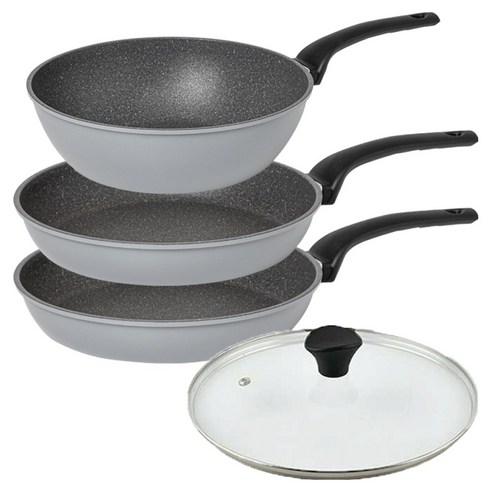 인터쿡 퀸센스 후라이팬 3종 + 유리뚜껑 세트, 그레이, 1세트, 후라이팬 28cm 2p + 궁중팬 28cm + 유리뚜껑 28cm