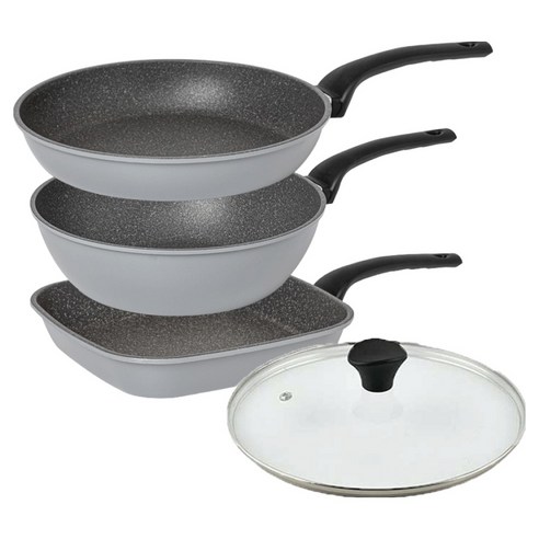 인터쿡 퀸센스 인터 후라이팬 3종 + 유리뚜껑 세트, 그레이, 1세트, 사각팬 27cm + 후라이팬 28cm + 궁중팬 28cm + 유리뚜껑 28cm