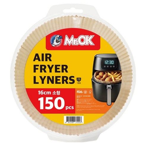 Mr.ok 에어프라이어 종이호일, 1개, 150개입, 16cm