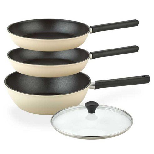 퀸센스 샌드 후라이팬 3종 + 유리뚜껑 세트, 베이지, 1세트, 후라이팬 28cm + 후라이팬 28cm + 궁중팬 28cm + 유리뚜껑 28cm
