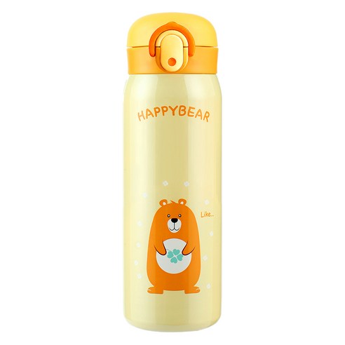 홈애니 해피베어 원터치 보온보냉병, 옐로우, 450ml, 1개