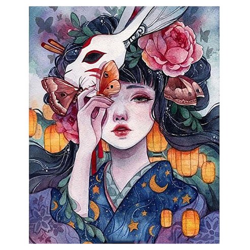 쿠미핸즈 소녀 캔버스형 보석십자수 30 x 40 cm, D, 1개