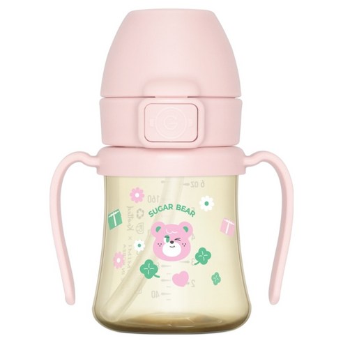 그로미미 유아용 노티드 PPSU 슈가베어 스틸프리 빨대컵 1단계 200ml, 1개, 스트로베리