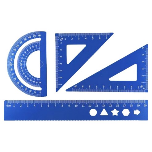 디엔오 스테인레스 삼각자 + 각도기 + 자 세트, 블루, 1세트