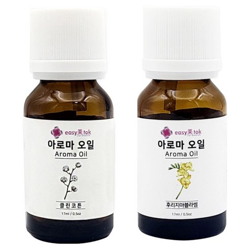 이지미톡 아로마 오일 방향제 원액 2종 x 17ml 세트, 1개, 클린코튼, 후리지아블라썸