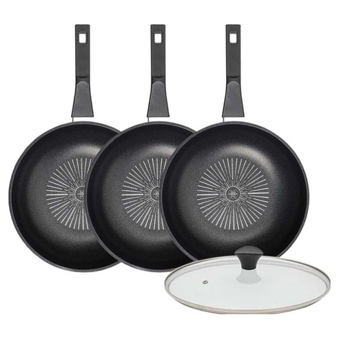 인터쿡 클래식 후라이팬 세트 4개, 블랙, 1세트, 궁중팬 28cm + 궁중팬 28cm + 궁중팬 28cm + 유리뚜껑