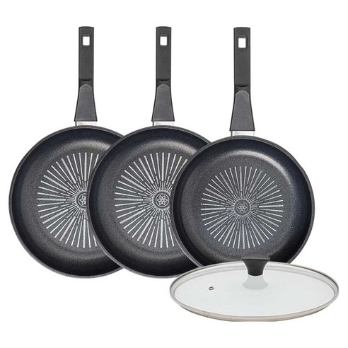 인터쿡 클래식 후라이팬 세트 4개, 블랙, 1세트, 후라이팬 28cm + 후라이팬 28cm + 후라이팬 24cm + 유리뚜껑