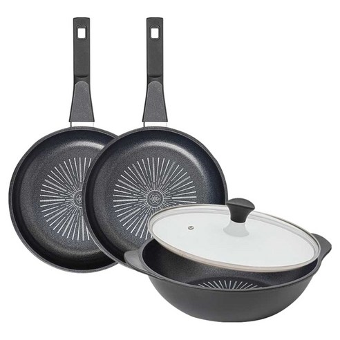 인터쿡 클래식 후라이팬 세트 4개, 블랙, 1세트, 24cm 후라이팬 + 24cm 후라이팬 + 28cm 파티웍 + 유리뚜껑