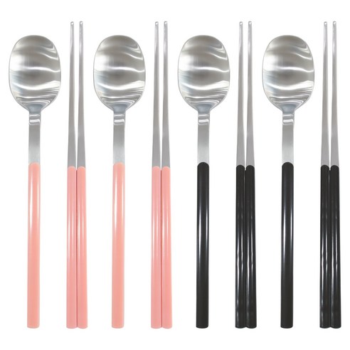 보겐 샤르망 샤틴 수저 4인 세트, 소프트핑크, 블랙, 1세트, 숟가락 4p + 젓가락 4p
