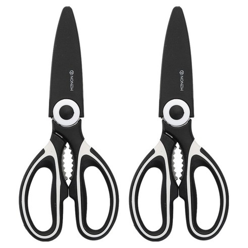 노뉴 캠핑주방 스테인리스 420 다용도 가위, 블랙 + 화이트, 2개