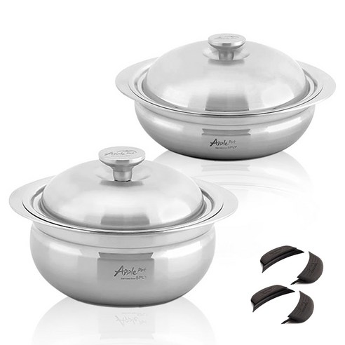 크로벨 애플팟 통5중 인덕션 스텐냄비 세트 6개, 양수냄비 18cm + 전골냄비 20cm + 실리콘핸들 4p, 1세트