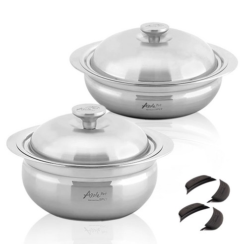 크로벨 애플팟 통5중 인덕션 스텐냄비 세트 6개, 양수냄비 20cm + 전골냄비 24cm + 실리콘핸들 4p, 1세트