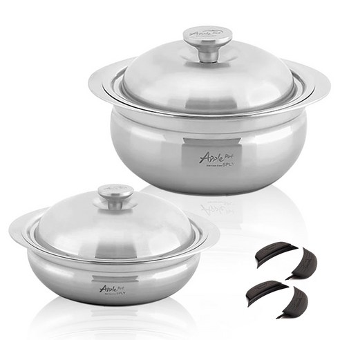 크로벨 애플팟 통5중 인덕션 스텐냄비 세트 6개, 양수냄비 24cm + 전골냄비 20cm + 실리콘핸들 4p, 1세트