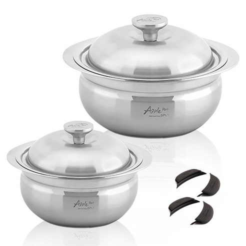 크로벨 애플팟 통5중 인덕션 스텐냄비 세트 6개, 양수냄비 14cm + 양수냄비 20cm + 실리콘핸들 4p, 1세트