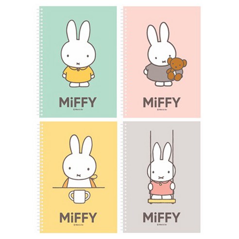 미피 스프링 미니 유선노트 4종 세트, Mint, Pink, Yellow, Gray, 1세트