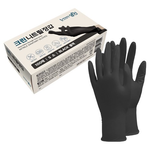 명진 크린 니트릴장갑 100개입, 블랙, 소(S), 1개