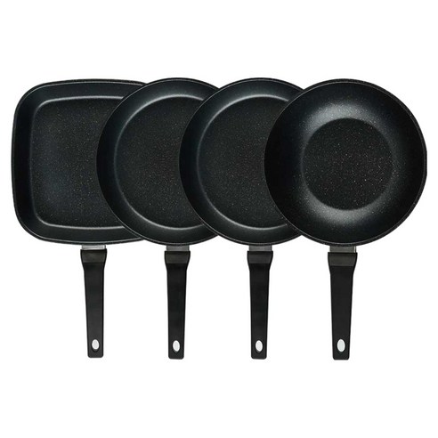 퀸센스 디너 후라이팬 세트 4개, 브라운, 1세트, 사각팬 27cm + 후라이팬 28cm 2p + 궁중팬 24cm