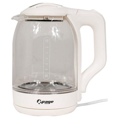 케이페이지 스테인레스 열판 무선 내열유리 전기포트 1.8L 화이트, KEP-G18W