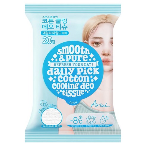 아리얼 스무스 앤 퓨어 코튼 쿨링 데오 티슈 플랫 20p, 1개, 100g