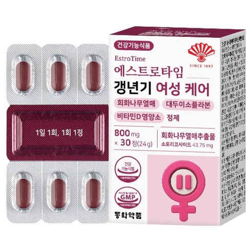 동화약품 에스트로타임 갱년기 여성 케어 회화나무열매 대두이소플라본 비타민D 영양제, 30정, 1개