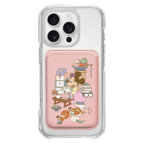 DESIGNSKIN 맥세이프 레더 포켓 디즈니 다과 미니 앤 칩앤데일, 핑크, 1개