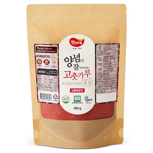 햇님마을 양념이 잘 어우러지는 국산 고춧가루 보통매운맛, 400g, 1개