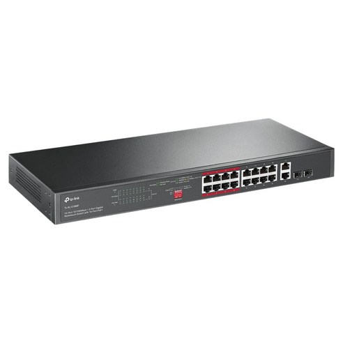 티피링크 16포트 PoE+ 10/100 Mbps 2포트 기가비트 랙 마운트 스위칭허브, 1개, TL-SL1218MP