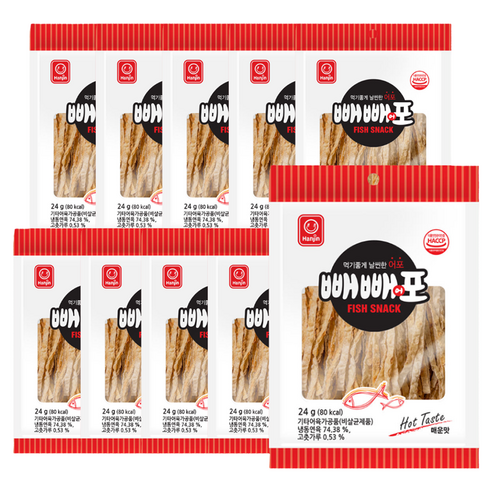 한진 빼빼포 매운맛 24g x10개 어포 쥐포 피시스낵 술안주 아이들 간식, 24g, 10개