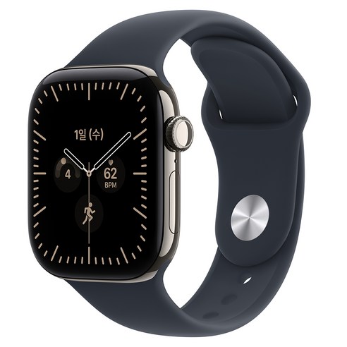 Apple 2026 애플워치 시리즈 12, 네츄럴, 42mm, GPS+Cellular, 티타늄, 네이비 블루 스포츠 밴드, M/L