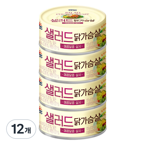 사조 샐러드 닭가슴살 매콤달콤 살사 통조림, 135g, 12개