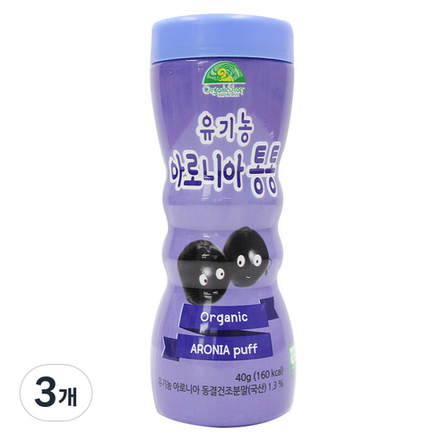 OrganicStory 유아용 유기농 아로니아통통 과자, 아로니아맛, 3개, 40g