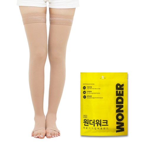 원더워크 의료 압박스타킹 발가락트임 베이지, 1개, 허벅지형