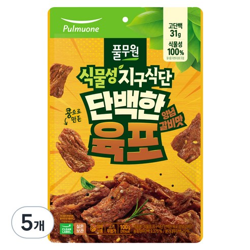 풀무원 식물성 지구식단 단백한 육포 양념갈비맛, 100g, 5개