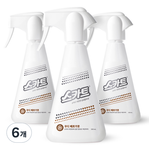 스카트 순하고 깨끗한 섬유탈취제 본품, 380ml, 6개, 우디 베르가못