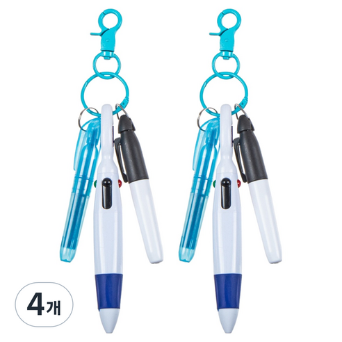 오마땅 4색볼펜 형관펜 마커 카라비너, 블루, 4개