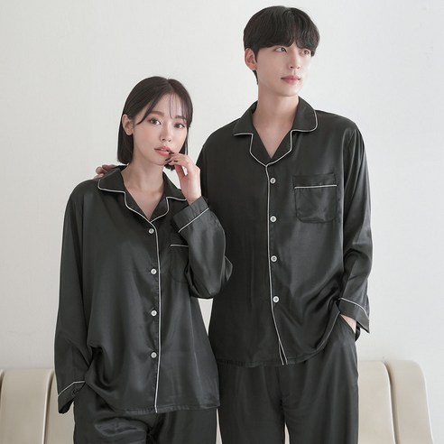 어나더디 커플용 긴팔 샤무즈 실크 잠옷 세트
