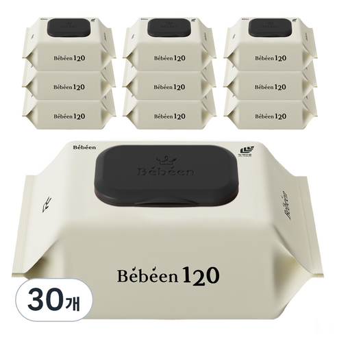 Bebeen 120 엠보싱 대용량 아기물티슈 캡형, 50g, 120매, 30개