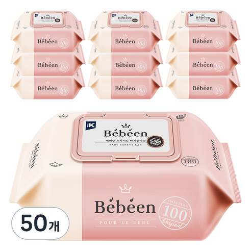 베베앙 오리지널 아기물티슈 캡형 52gsm, 52g, 100개입, 50개