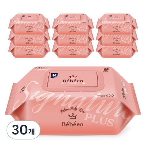 베베앙 시그니처 플러스 엠보싱 유아물티슈 캡형 52gsm, 100매, 30개