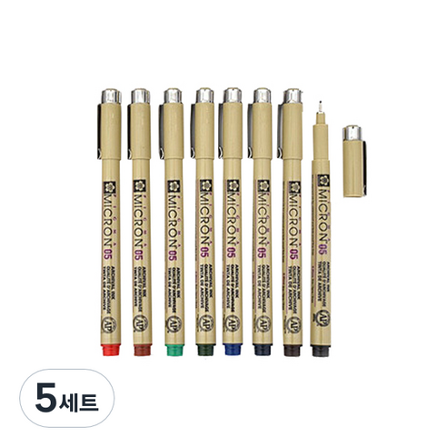 PIGMA MICRON 05 젤잉크펜 8p세트, Black, Sepia, Blue Black, Blue, Hunter Green, Green, Burgundy, Red, 5세트