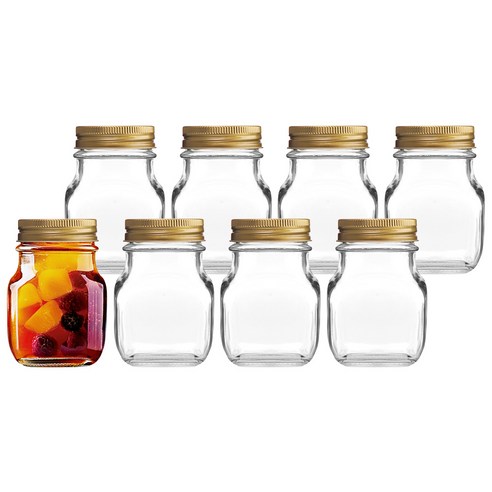 경성리빙테크 사각 유리병 골드캡, 240ml, 8개