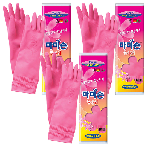 마미손 플라워 고무장갑, 중(M), 3개