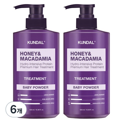 쿤달 허니 앤 마카다미아 헤어트리트먼트 베이비파우더향, 500ml, 6개