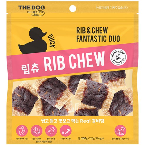 더독 강아지 갈비껌 간식 립츄, 오리, 250g, 1개