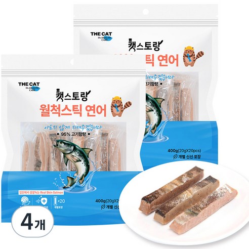 더캣 고양이용 캣스토랑 월척스틱 생선 간식 400g, 연어맛, 4개
