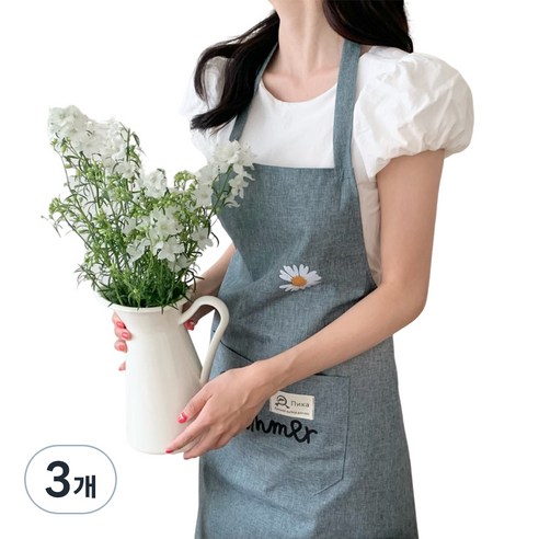카를 방수 코튼원단 앞치마, 블루, 3개