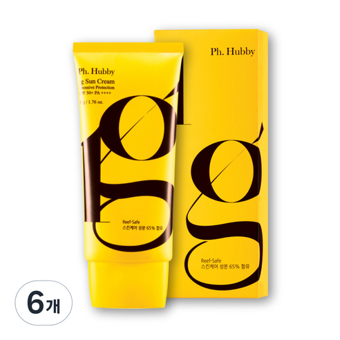 피에이치하비 1그램 선크림 인텐시브 프로텍션 튜브형 SPF50+ PA++++, 50g, 6개