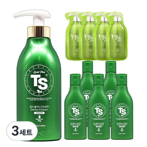 골드 플러스 TS 샴푸 500g + 100g 5p + 여행용 파우치 4p, 3세트