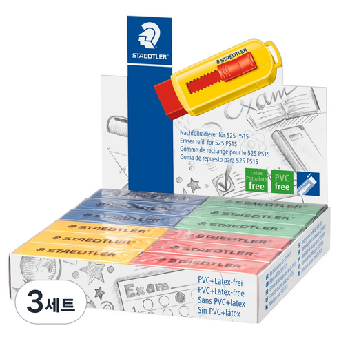스테들러 슬라이딩 컬러 지우개 리필 4종 x 6p 세트 525RPS1S, 파란색, 초록색, 노란색, 빨간색, 3세트