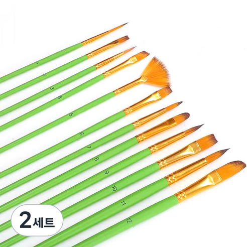 다사바바 수채화 아크릴붓 그린 12종 세트, 2세트